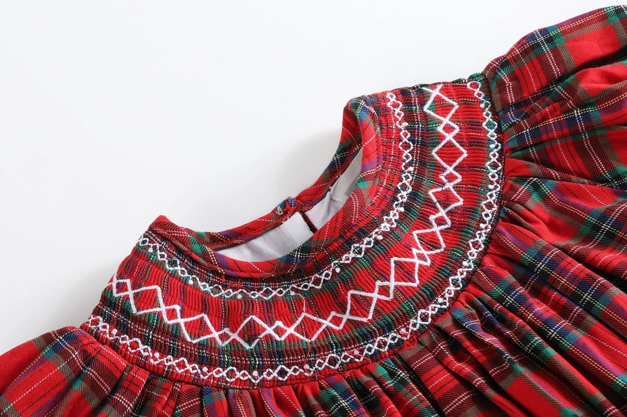Christmas Plaid Smocked Bishop Dress