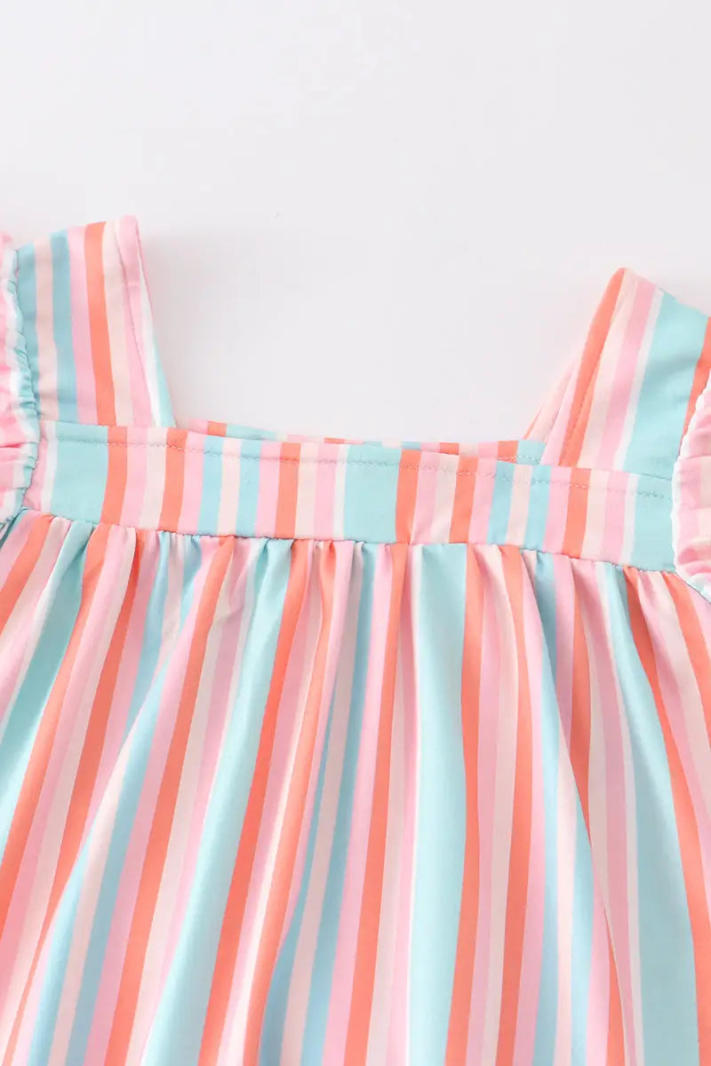 Stripe Ruffle Flutter Trim Shorts Set