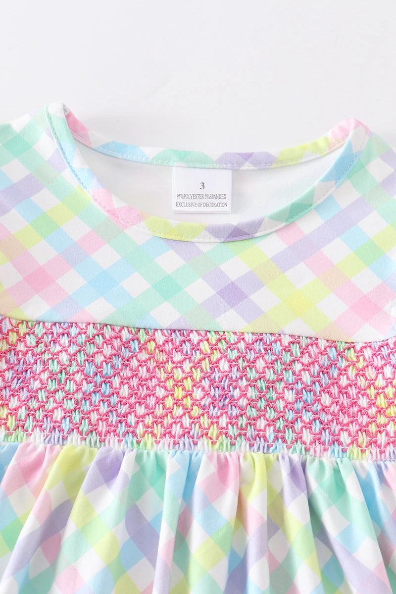 Rainbow Plaid Smocked Dress