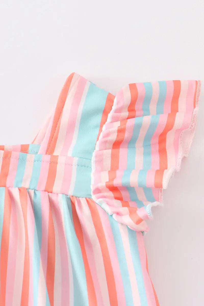 Stripe Ruffle Flutter Trim Shorts Set