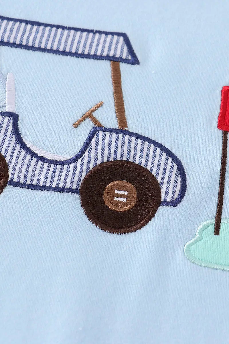 Blue Golf Embroidery Ruffle Dress