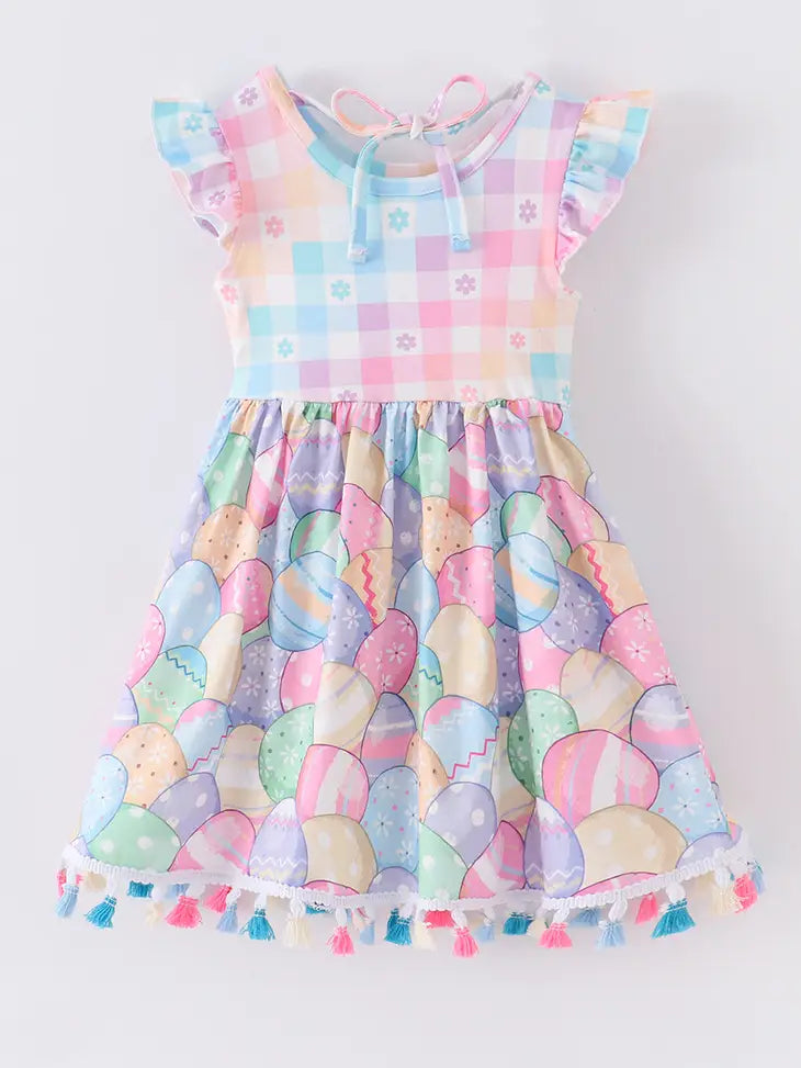 Easter Egg Plaid Tassel Dress