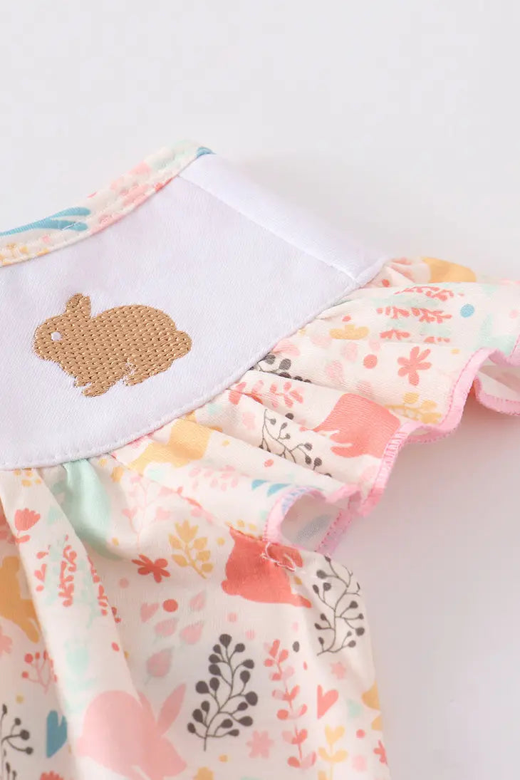 Bunny Floral Embroidered Girl Dress