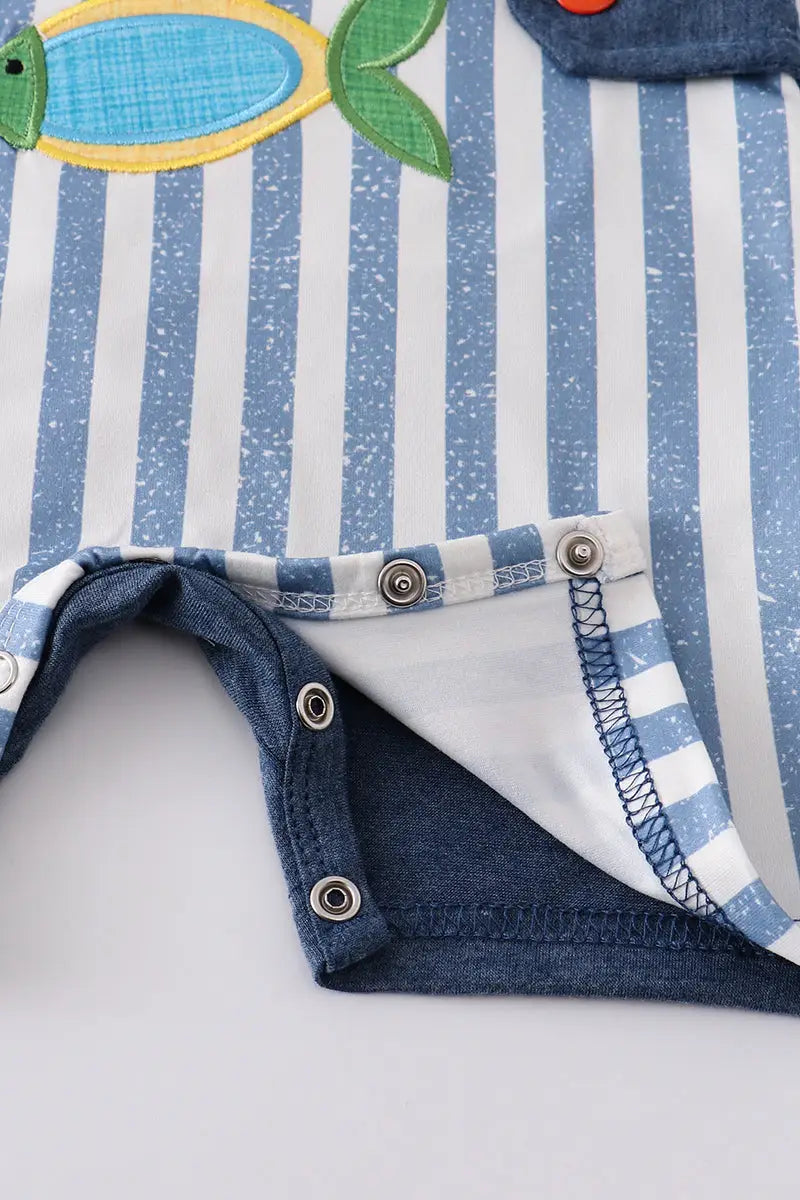 Navy Stripe Fish Applique JonJon