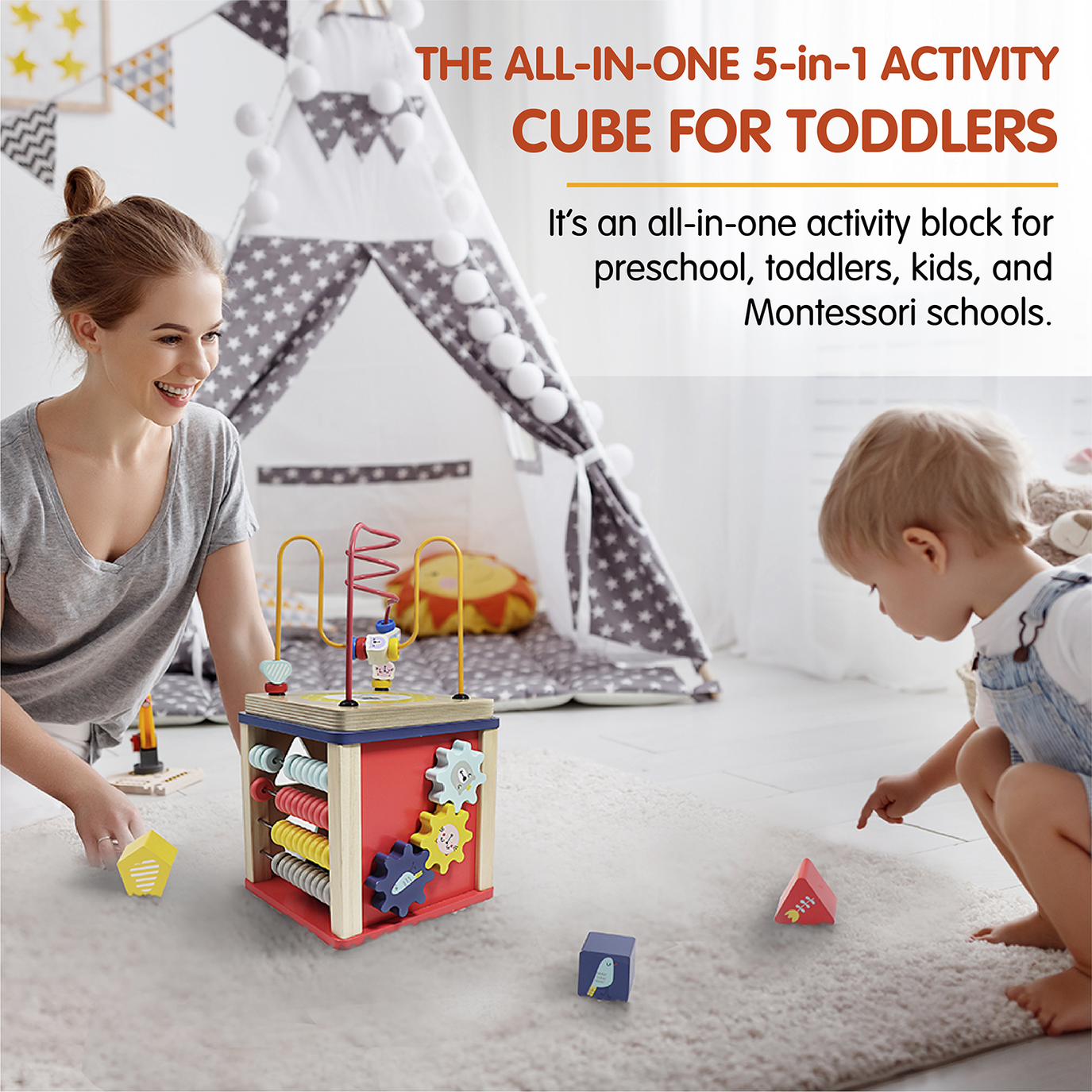 Leo & Friends Wooden Activity Cube - Primary