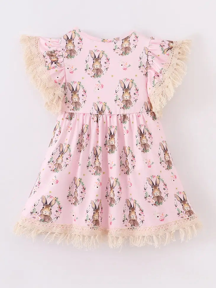 Pink Bunny Wreath Tassel Dress