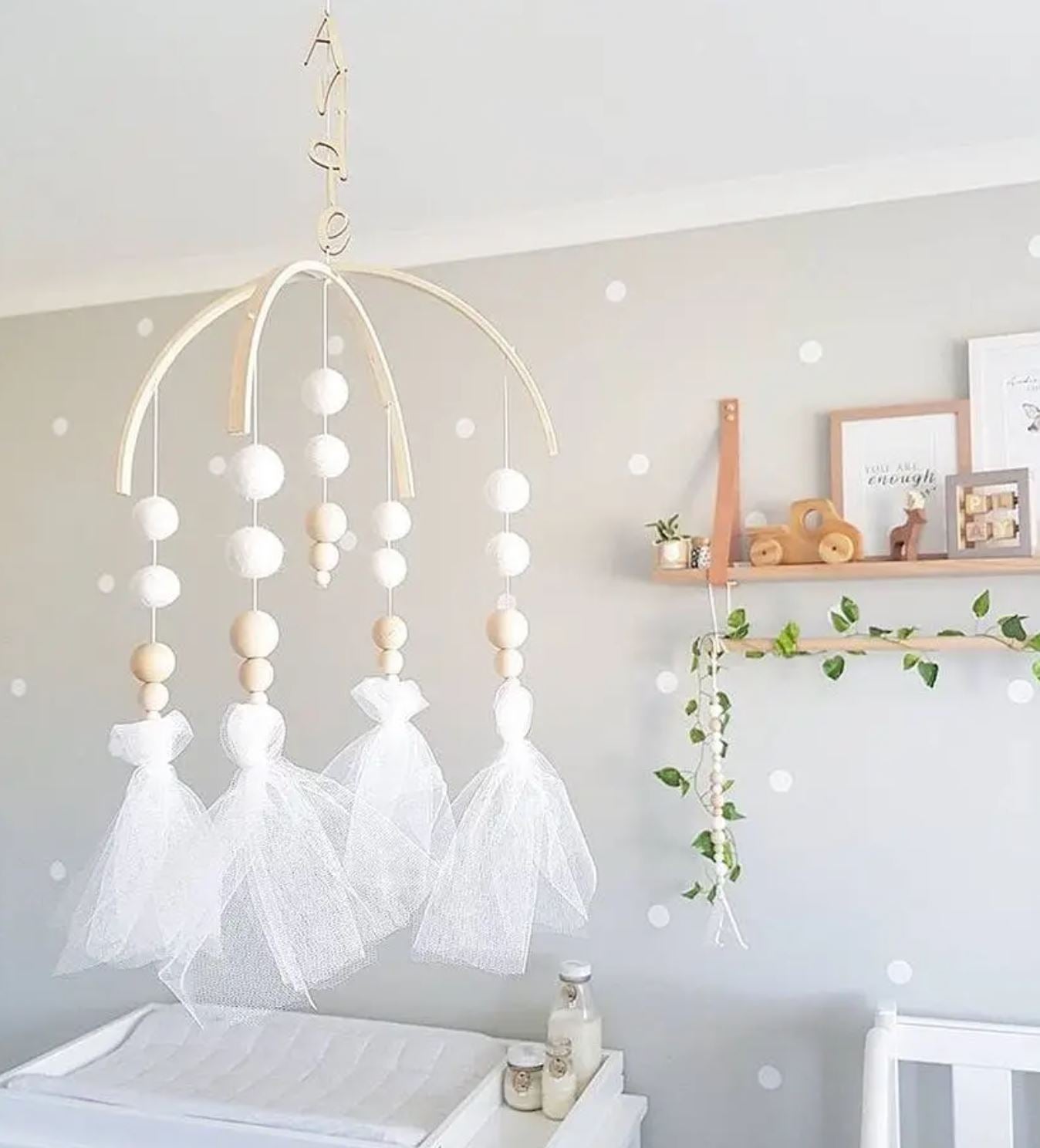 Wooden Beaded Felt Baby Mobile - Angel