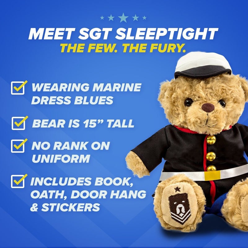Sgt. Sleeptight - Marine Dress Blues Teddy Bear with Storybook & Sleep System