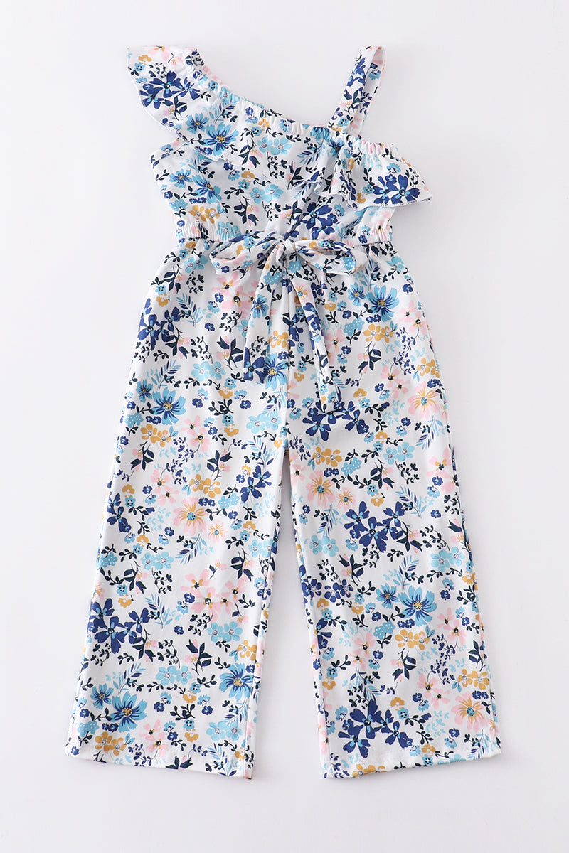 Blue Floral Off Shoulder Jumpsuit