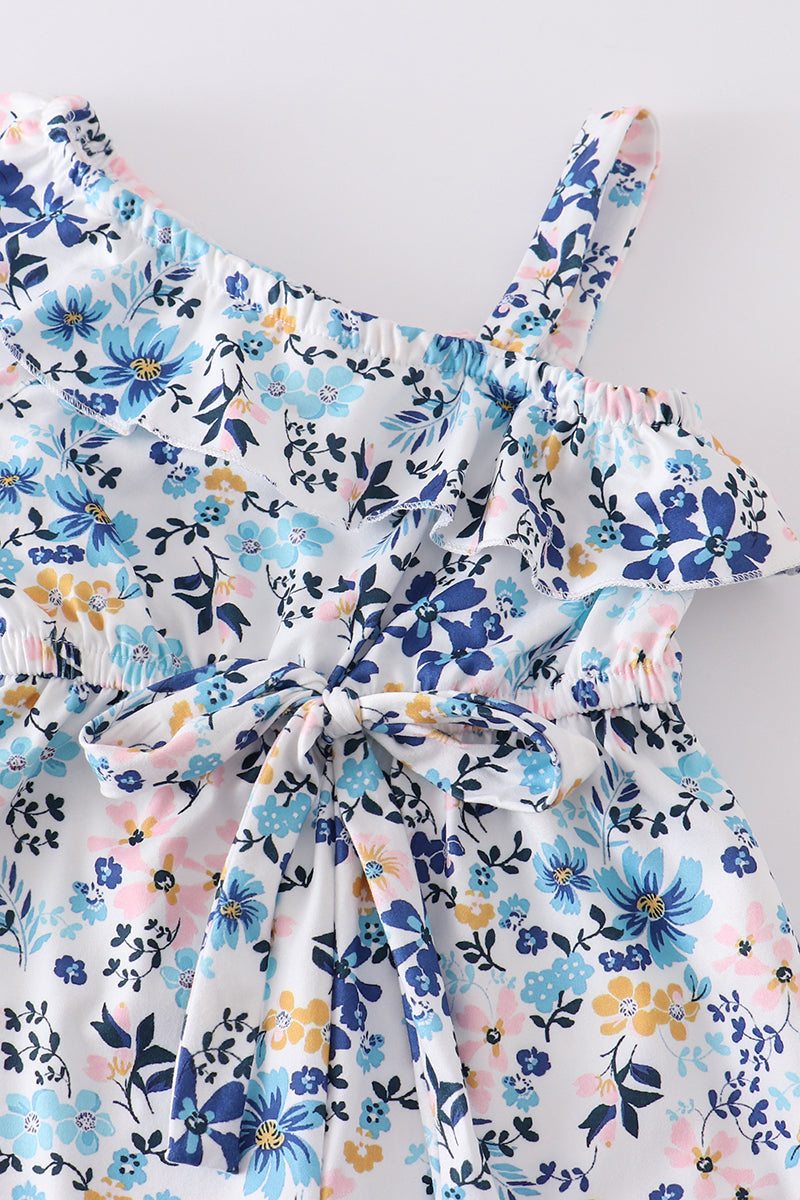Blue Floral Off Shoulder Jumpsuit