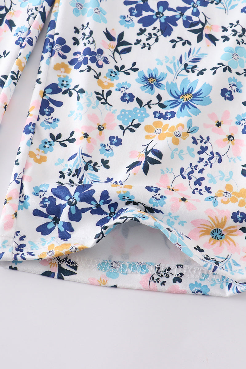 Blue Floral Off Shoulder Jumpsuit
