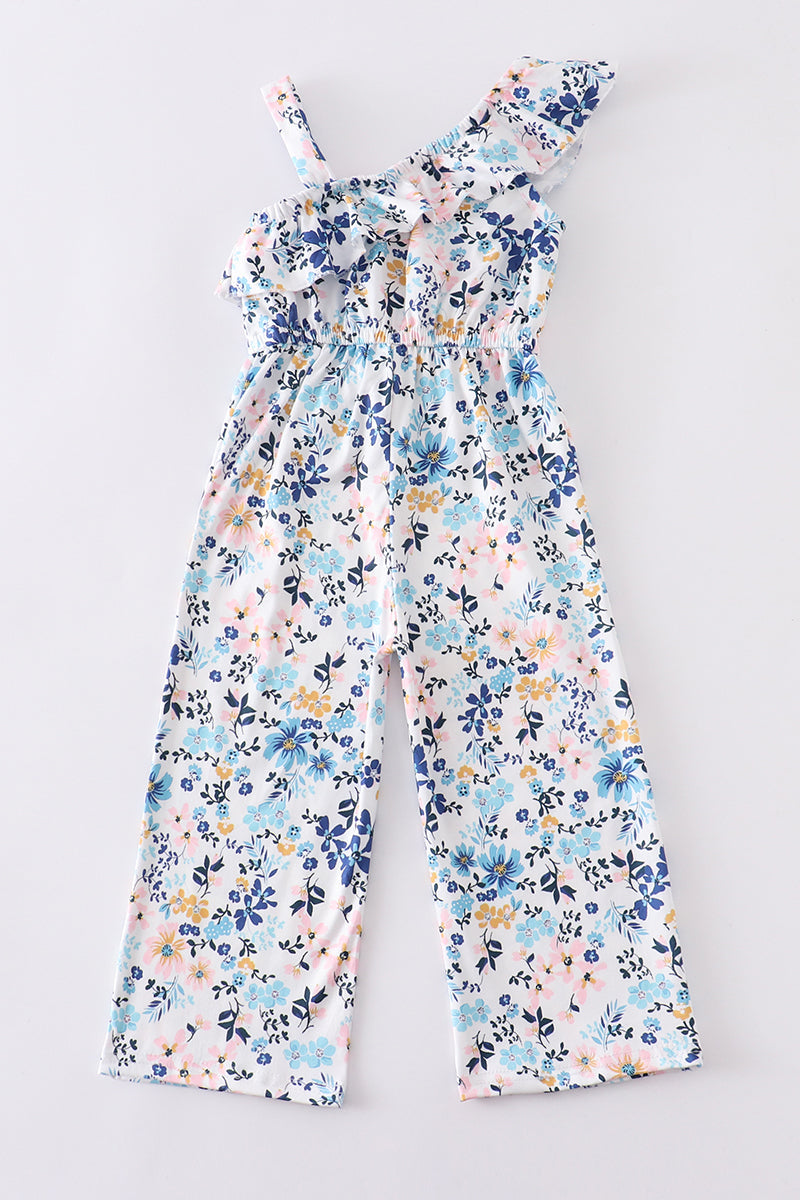 Blue Floral Off Shoulder Jumpsuit