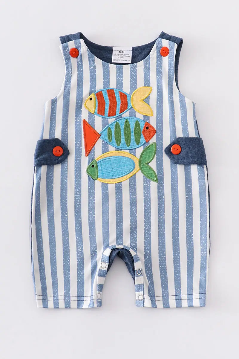 Navy Stripe Fish Applique JonJon