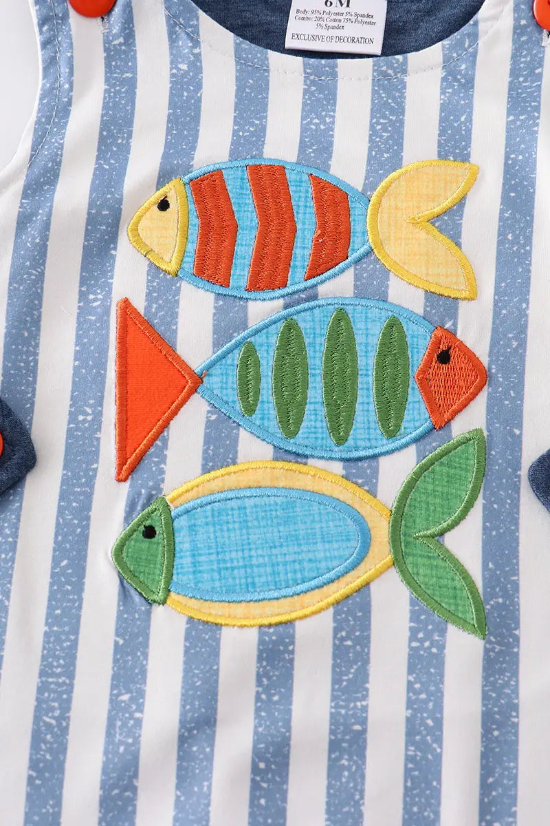 Navy Stripe Fish Applique JonJon