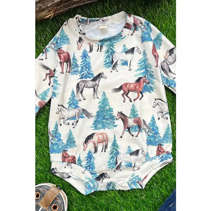 Tree & Horse Printed Romper