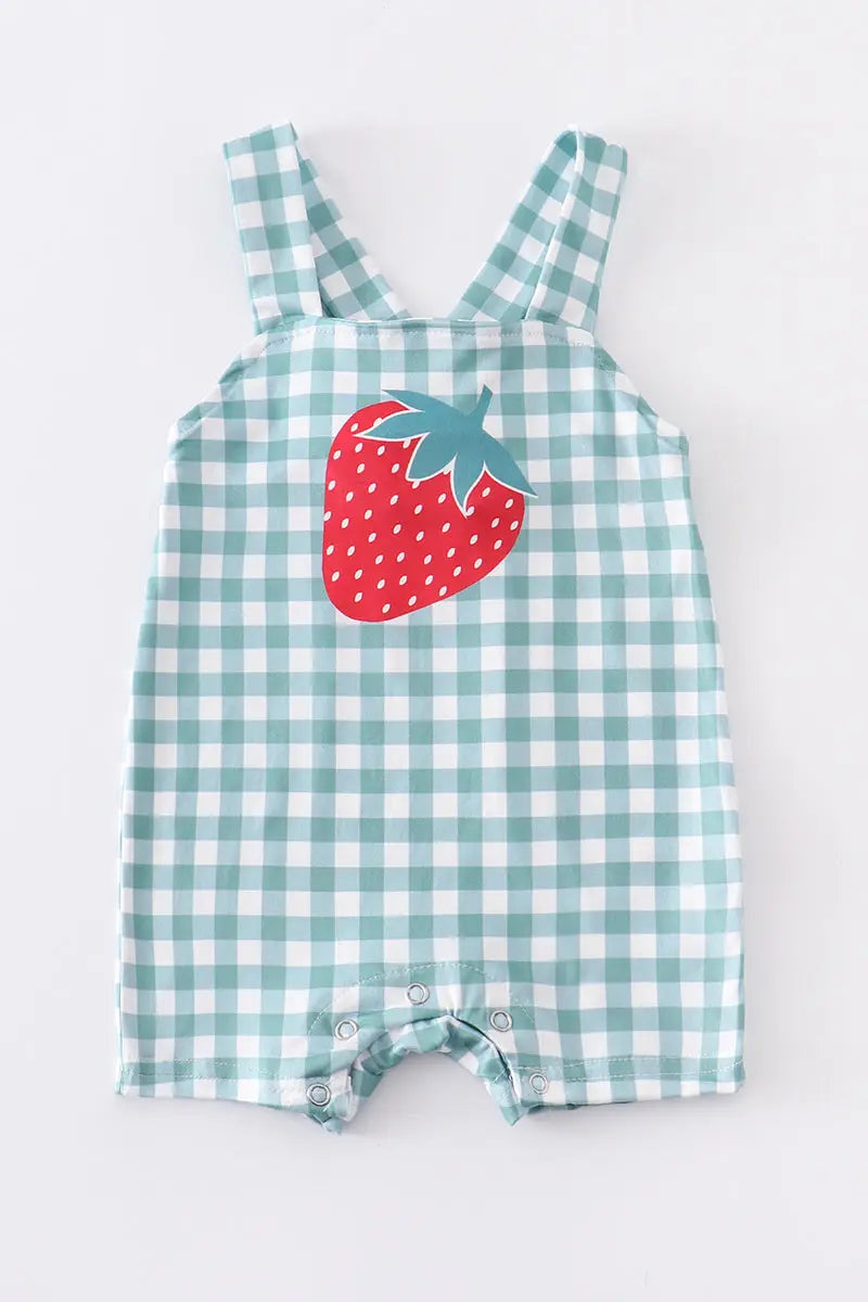 Green Plaid Strawberry Romper