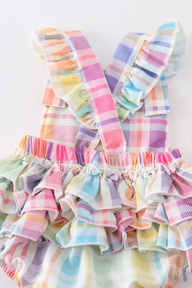 Rainbow Bunny Smocked Ruffle Romper