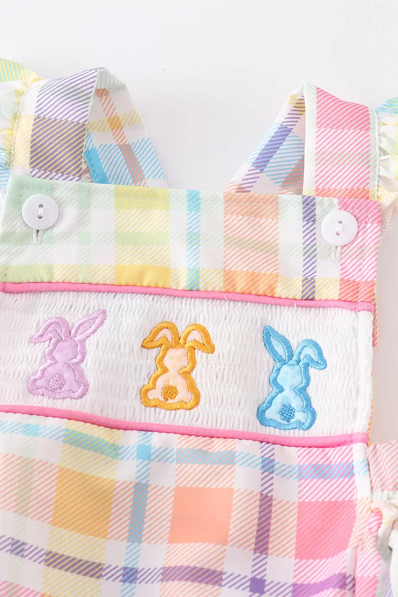 Rainbow Bunny Smocked Ruffle Romper