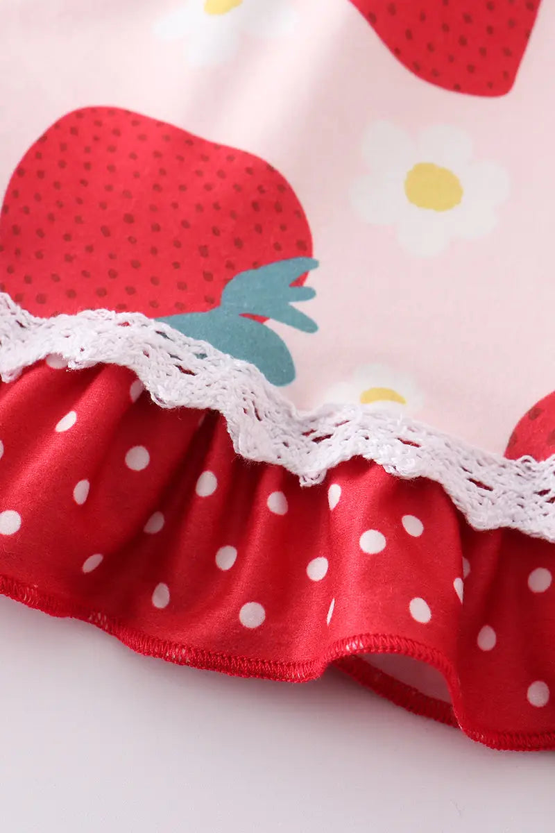 Green Plaid Strawberry Ruffle Dress