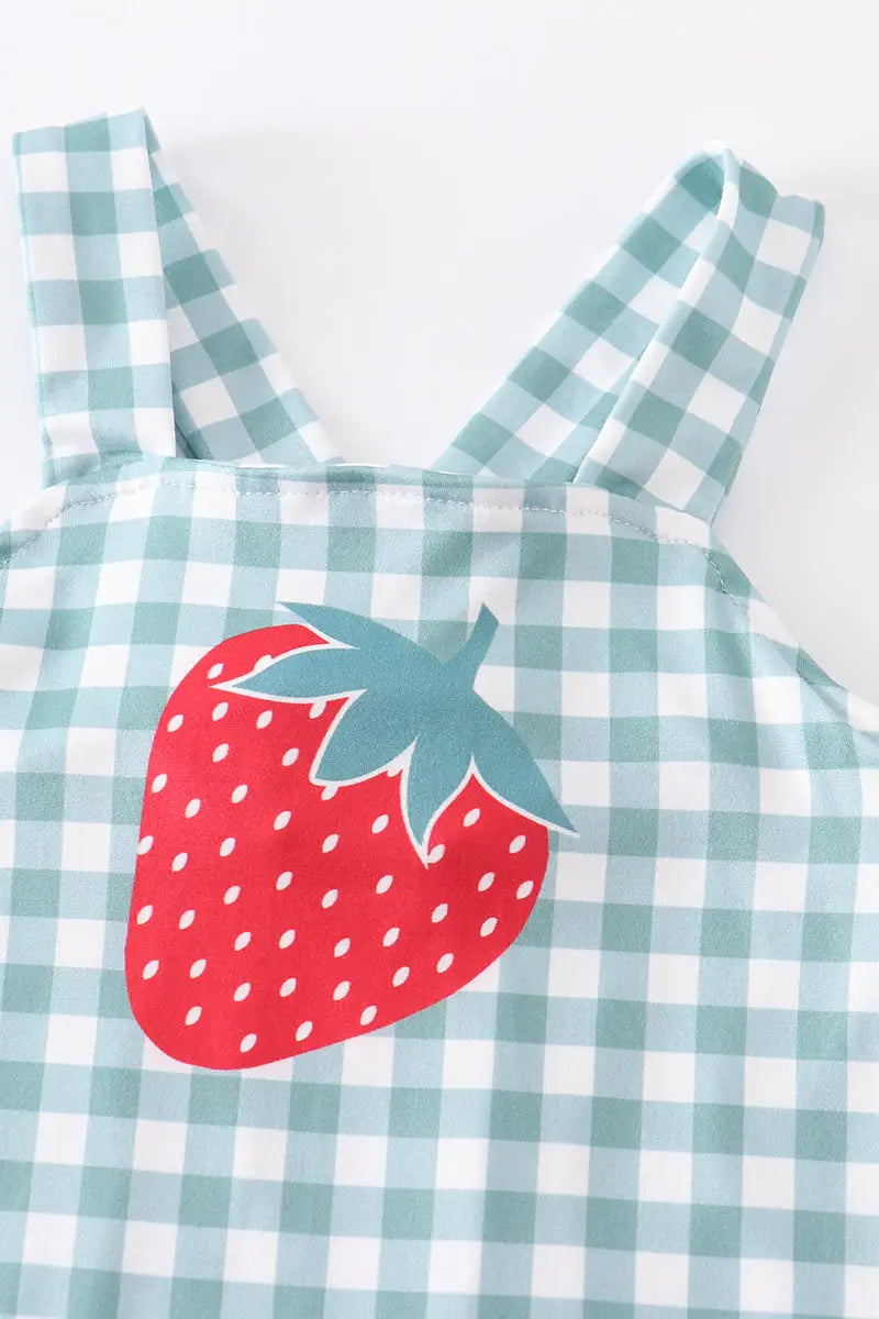 Green Plaid Strawberry Romper