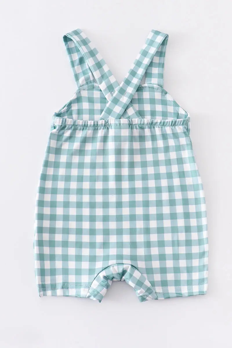 Green Plaid Strawberry Romper