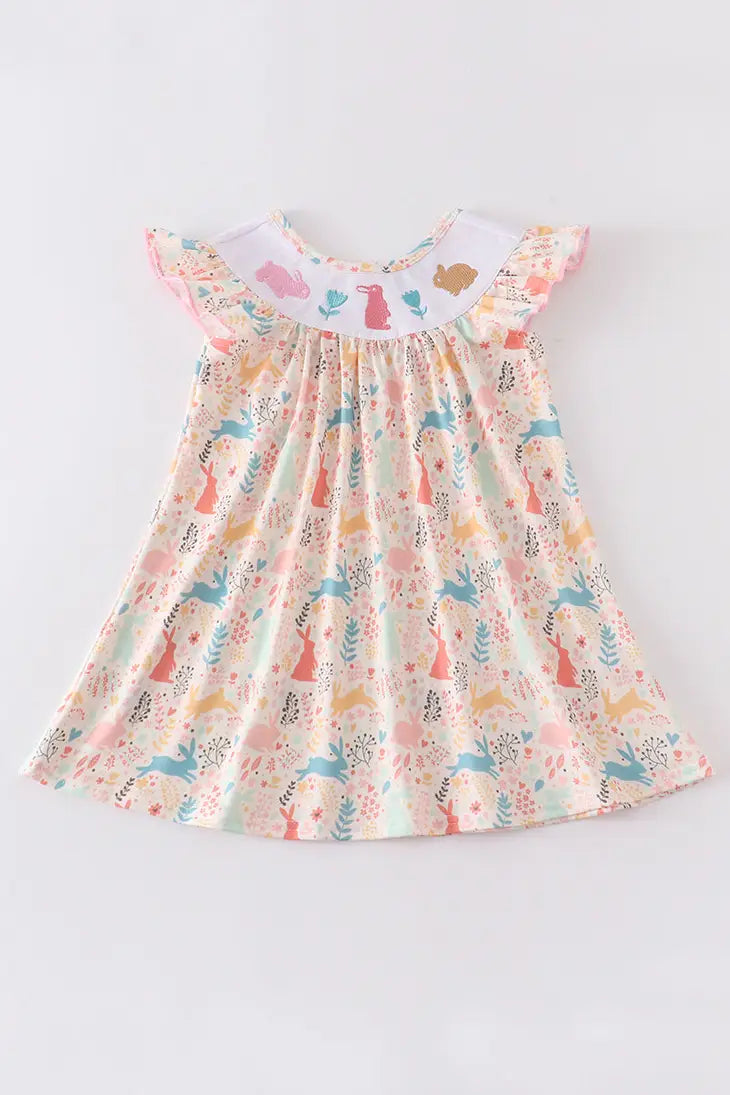 Bunny Floral Embroidered Girl Dress