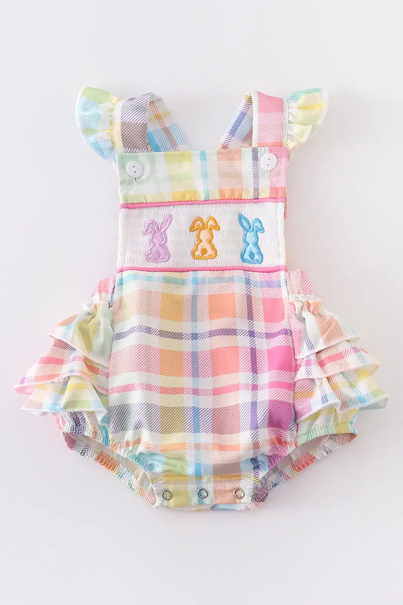 Rainbow Bunny Smocked Ruffle Romper