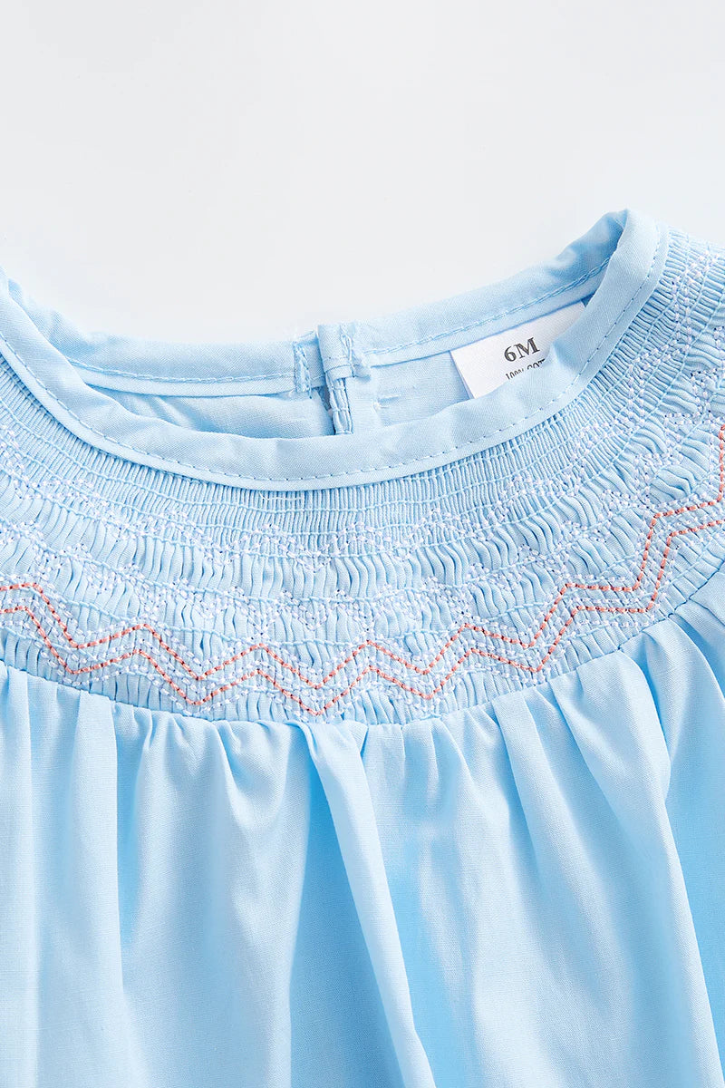 Blue Smocked Ruffle Romper