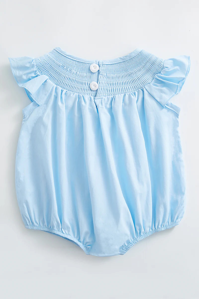 Blue Smocked Ruffle Romper