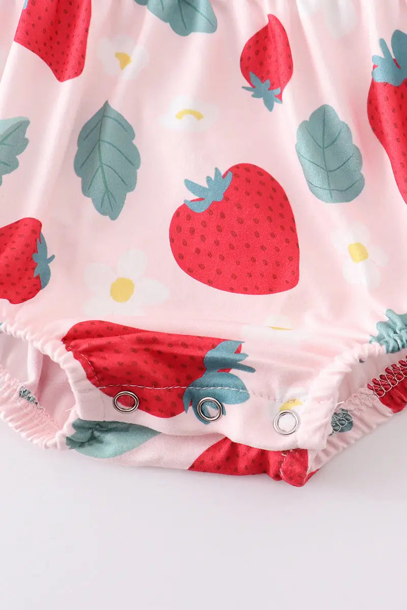 Green Plaid Strawberry Ruffle Romper