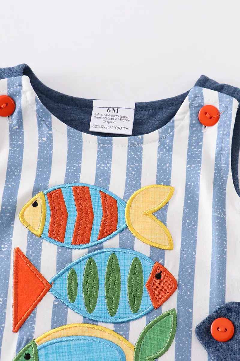 Navy Stripe Fish Applique JonJon