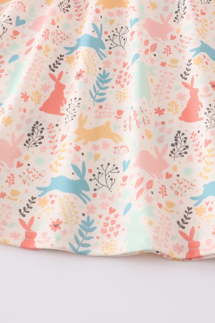 Bunny Floral Embroidered Girl Dress