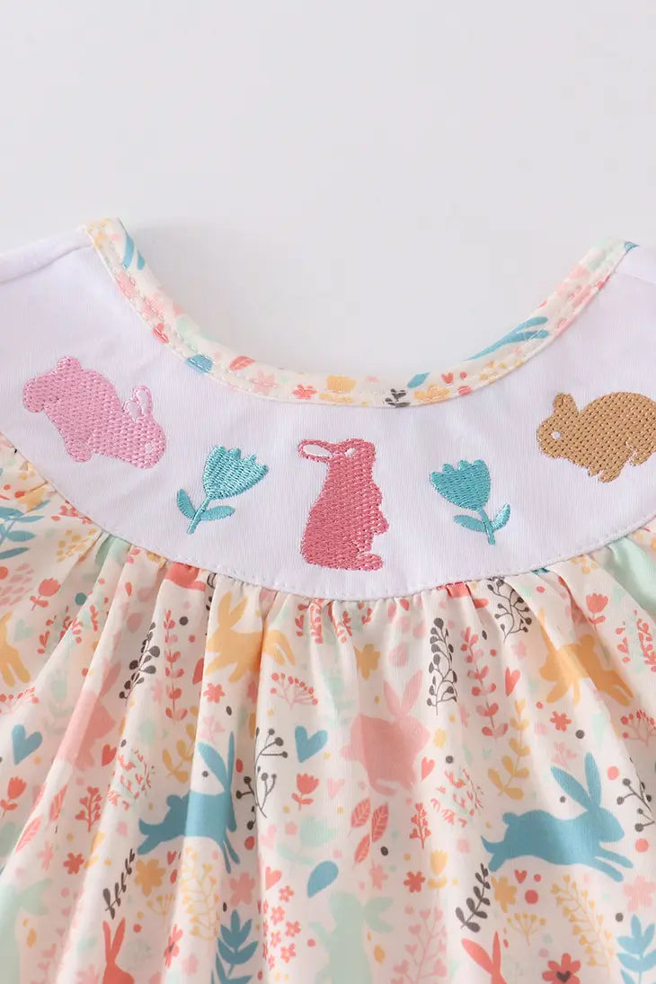 Bunny Floral Embroidered Girl Dress