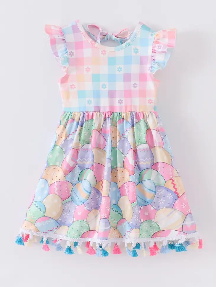 Easter Egg Plaid Tassel Dress