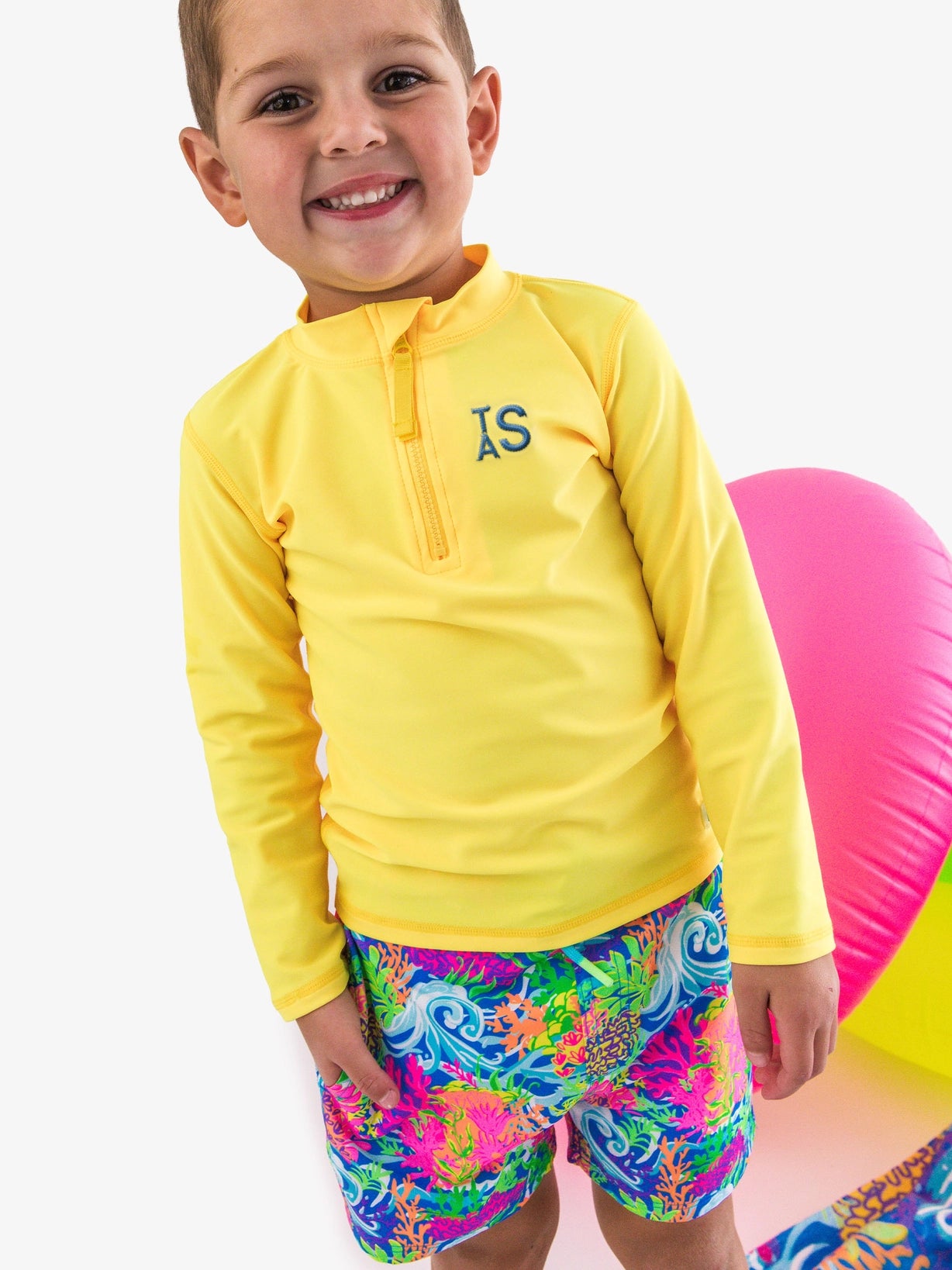 Neon Coral Swim Trunks