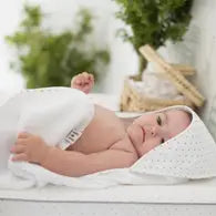 Organic Cotton Hooded Baby Towel: White Dotty