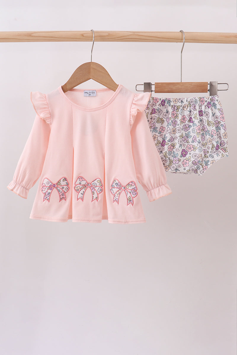 Pink Floral Bow Bloomer Set