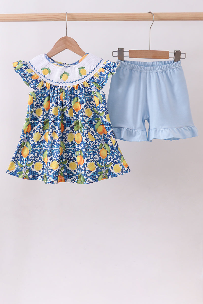 Lemon Smocked Shorts Set