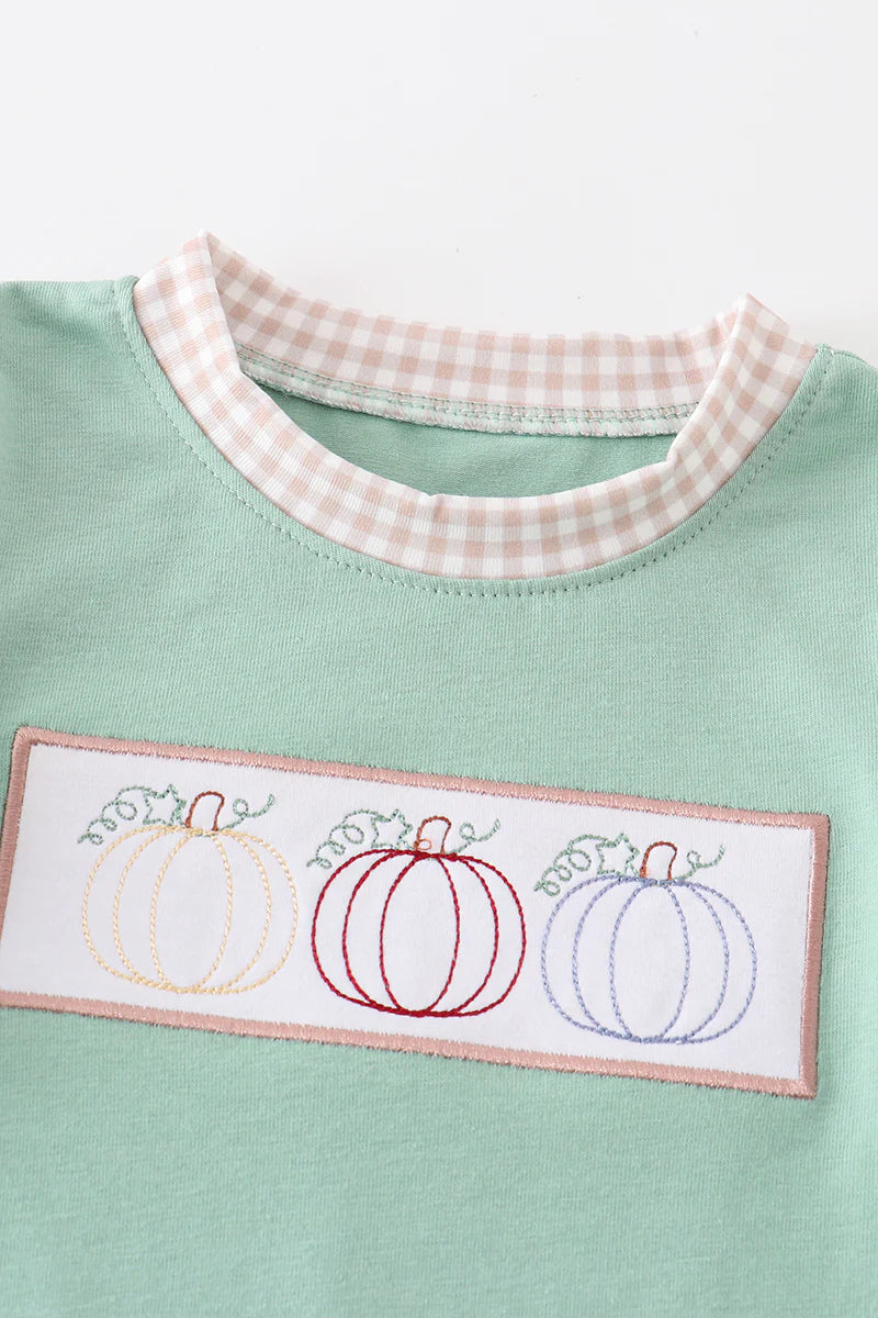 Sage Pumpkin Embroidered Romper
