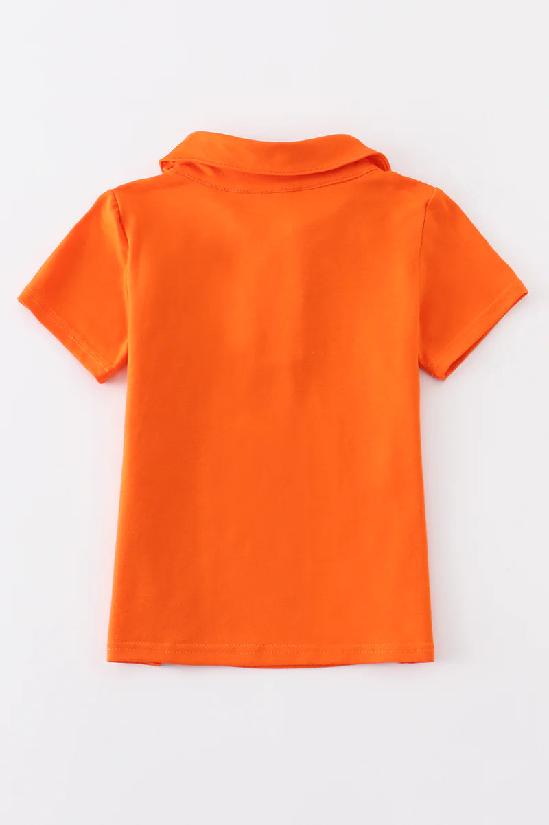 Orange Football Embroidered Polo