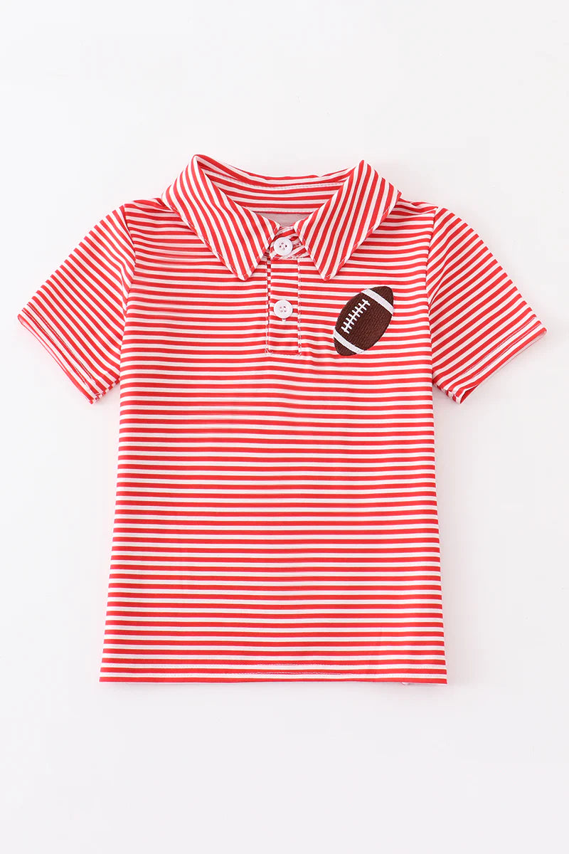 Red Stripe Football Embroidered Polo