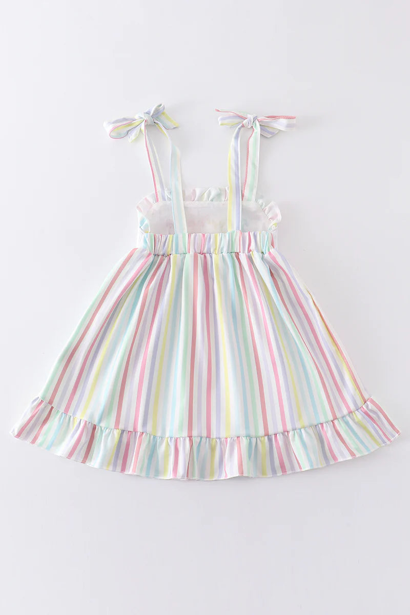 Multi Stripe Smocked Rabbit Dress