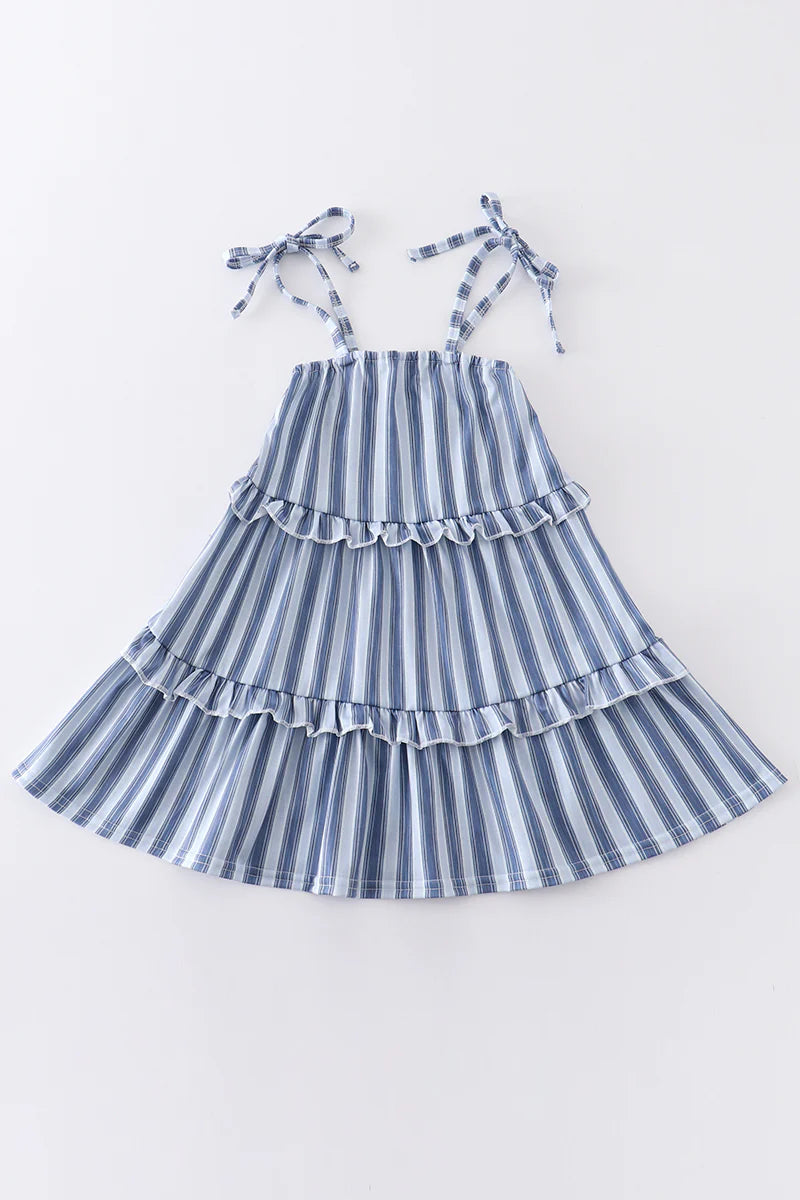Blue Stripe Ruffle Dress