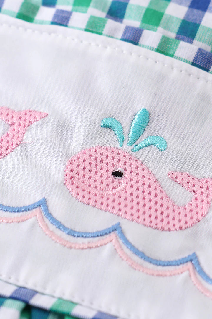 Embroidered Whale Plaid Dress