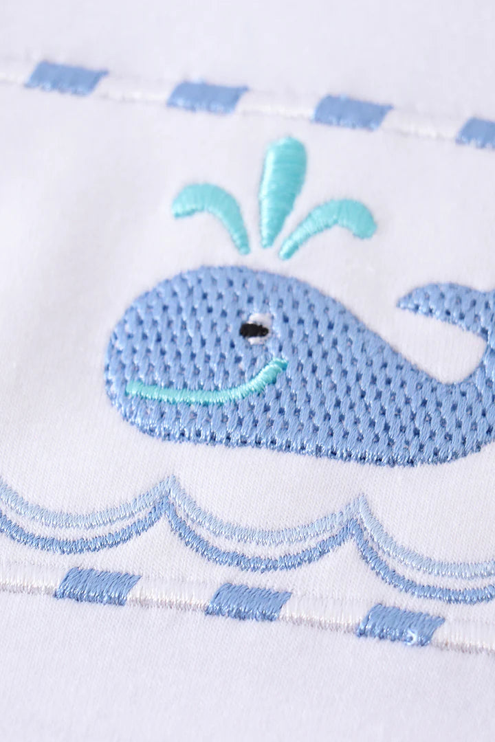 Embroidered Whale Plaid Shorts Set