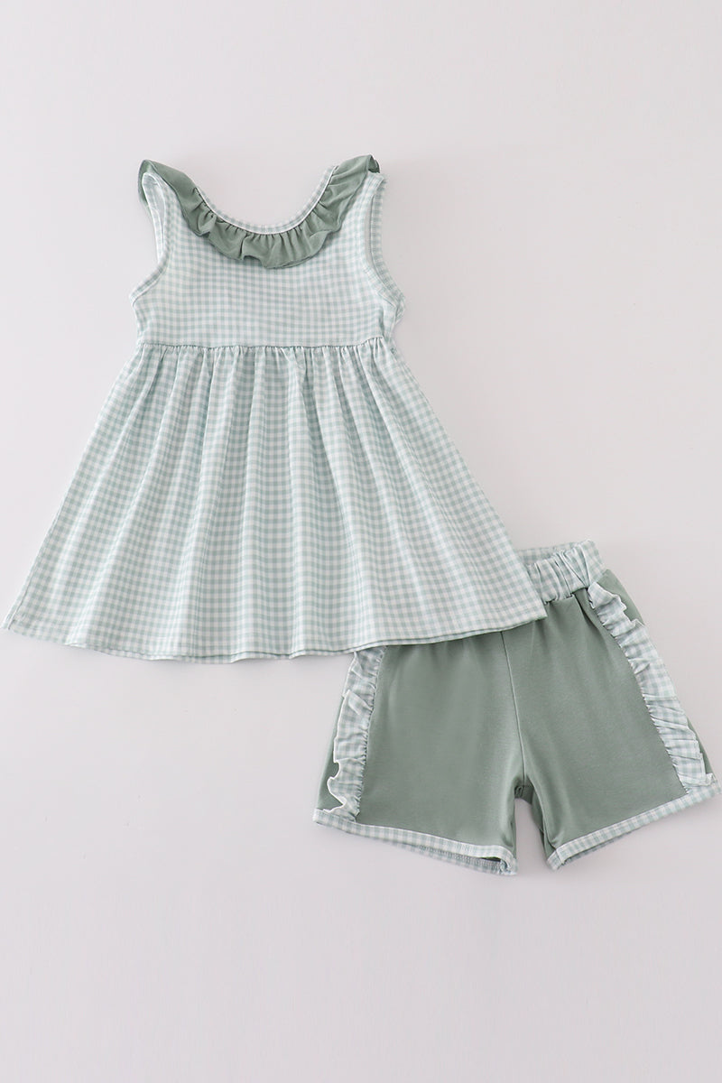 Green Gingham Ruffle Set