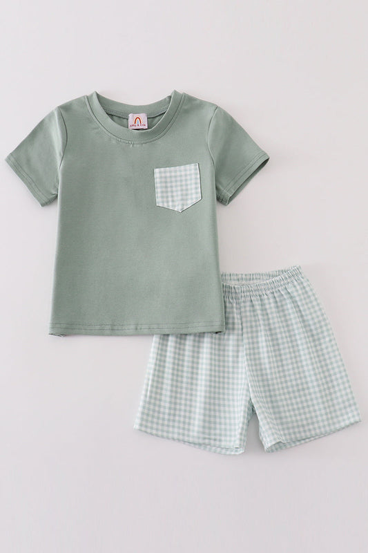 Green Gingham Pocket Set