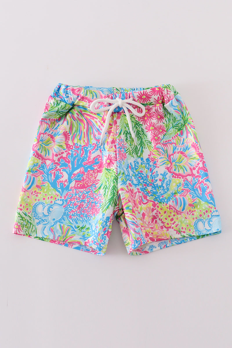 Pink Tropical Swim Trunks