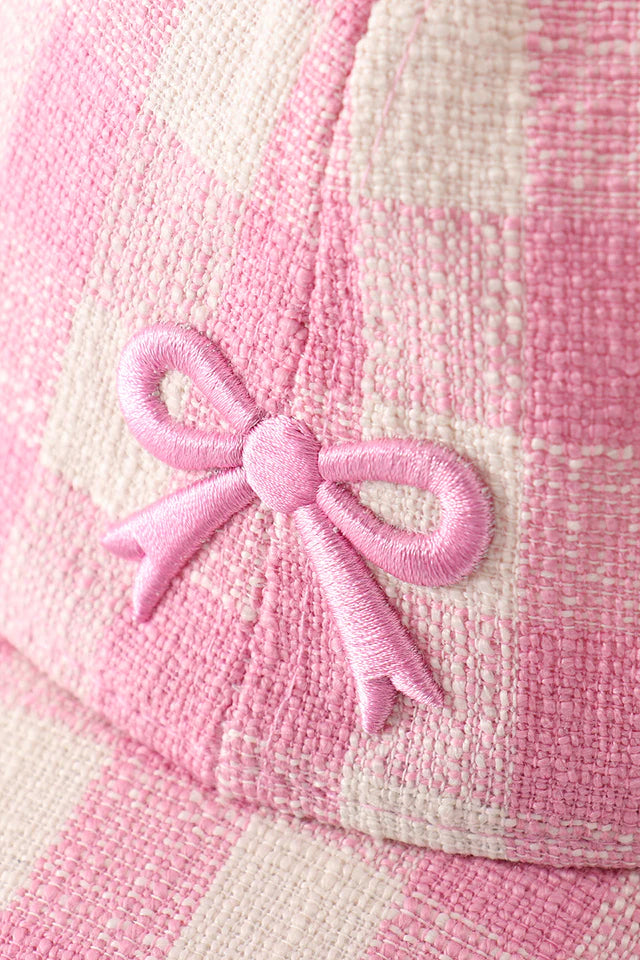 Pink Plaid Bow Embroidered Cap