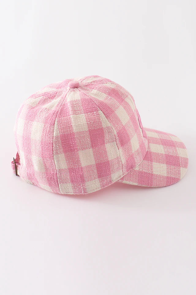 Pink Plaid Bow Embroidered Cap